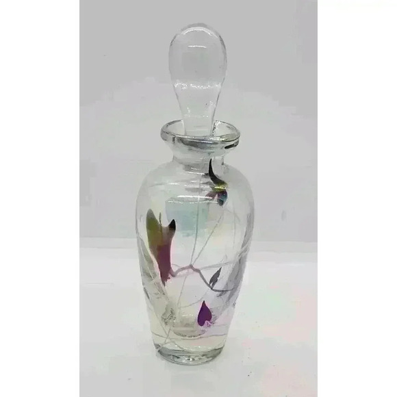 Vintage Art Glass Hanging Upside Down Abstract Heart Irredescent Perfume Bottle - Picture 5 of 14